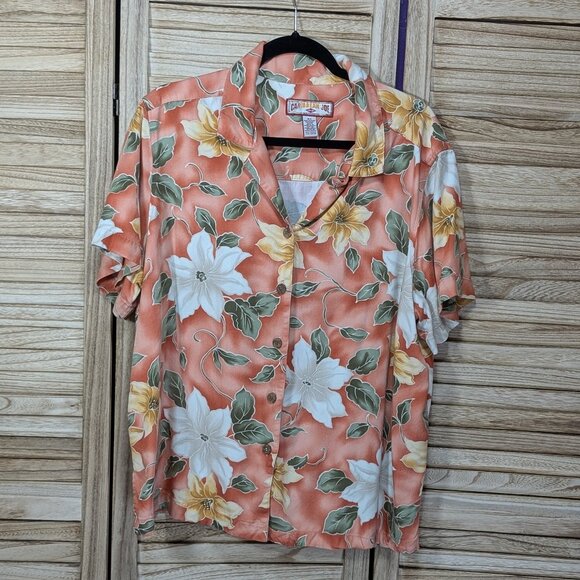 Caribbean Joe Floral Short Sleeve Button-Up Shirt w/Wooden Buttons Size 2X - Picture 1 of 9
